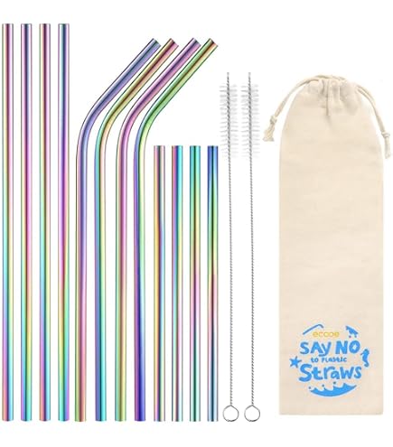 20 Pailles En Inox Réutilisables - Droites Et Courbes - Avec Brosses De Nettoyage - 3