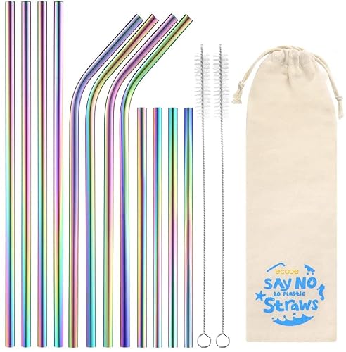 ecooe Metall-Strohhalme 12er-Set, bunt und dünn