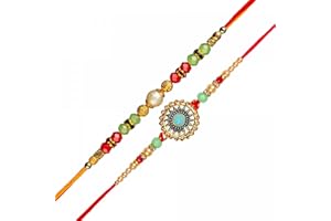 SHOPOGENIE Pendant Rakhi for Brother | Set of 2 Rakhi with Roli Tika and Rakhi Greeting Card | Rakhi Set for Brother | Rakhi Combo for Rakshabandhan