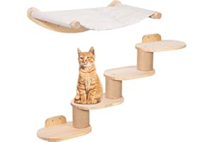 Todeco Mur d'escalade pour chat - Montage mural - Avec escalier et hamac pour chat - Mur d'escalade à quatre niveaux avec grattoir en jute pour chats et tapis antidérapant - Échelle 2 en 1 - Meuble
