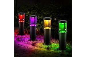 Ainostone Solarlampen 4 Stück Solarleuchten RGBW Farbwechsel Gartenleuchten 900mAh Solarlampen Warmweiß IP65 Winterfest Gartenlampen Auto Ein/Aus für Aussen Garten Terrasse Rasen Weg Weihnachten Deko