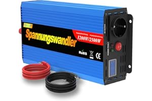 ‎EDECOA EDECOA Spannungswandler 1200w wechselrichter 12v auf 230v Spannungswandler modifizierter 12v 230 mit LCD und Kabeln