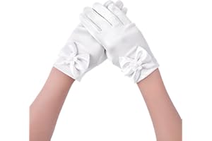 HAIFAFAFAING Guantes de comunión para niña, guantes de comunión, vestido de niña, color blanco, elegantes, guantes de satén blanco, vestido de flores, guantes para niñas de flores, Halloween, fiesta, cumpleaños