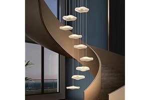 AHQX Pendentif LED moderne Suspension de salle à manger Luminaire à feuille de lotus Abat-jour acrylique contrôle intelligent Lustre d'escalier doré réglable en hauteur couloir salon cuisine lumière(9 head