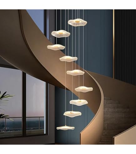 EMISOO Lustre LED Nordique Feuille De Lotus Acrylique Restaurant Salon Créatif Chambre Hôtel Lobby Lustre Villa Lustre D'escalier (Lumière Blanche 16 Lumières