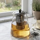 Deconox Paslanmaz Metal S&uuml;zge&ccedil;li Borosilikat Cam Demlik - 950 ml Bitki &Ccedil;ayı Demliği ve &Ccedil;aydanlık &Uuml;st Cam Demlik