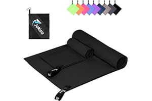 Jokisa Asciugamano Microfibra Set di 2 - Telo Mare Microfibra 180X90CM + Asciugamani Palestra 80X40CM, Asciugamani Microfibra per Esterno Sauna Spiaggia Escursioni (Nero)