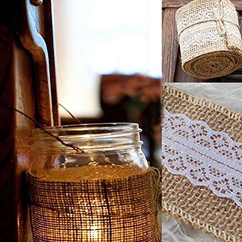 G2PLUS 5 * 2M Vintage Leinwand Hessische Jute Band Handwerk Farbband mit Weisse Spitzen für Handwerk Hochzeit Haus Dekor (5 * 2M) - 6