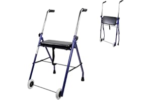 Mobiclinic®, Andador Plegable, Ajustable, Resistente, Emérita, Acero, Empuñaduras Ergonómicas, Ligero, con Asiento y 2 Ruedas, Azul
