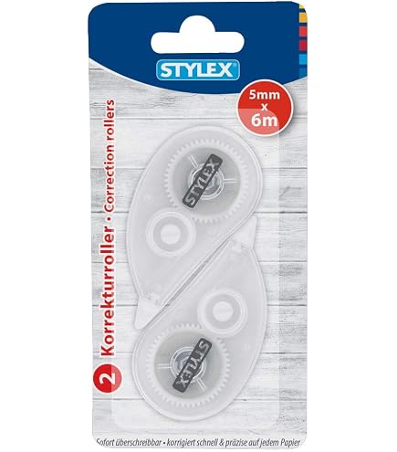 Stylex 31037 - Rullo Correttore, 5 Mm X 5 M, Confezione Da 3 Pezzi, Colori Assortiti