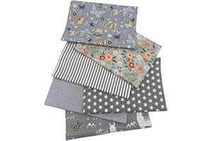 Jukway Tessuto di Cotone al Metro, 6 Pezzi 50 x 50 cm Stampati Tessuti e Stoffe a Metro 100% Cotone, per Cucito Creativo, Patchwork, Fai da Te, trapuntatura, Decorazione, Lavori manuali (Grigio)