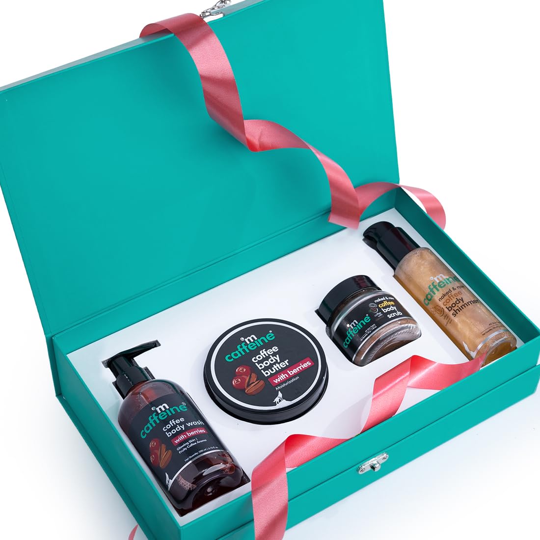 mCaffeine Coffee Glam Body Gift Set for Women & Men | Luxury Birthday & Anniversary Gift Kit with Body Wash, Butter, Scrub & 