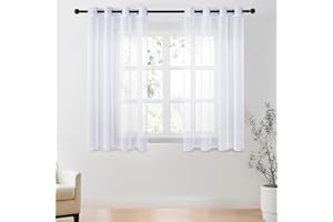 CUTEWIND Cortinas Blancas Dormitorio Cortas 2 Piezas 140x175 cm, Cortinas Translucida Salon con Ojale Cortinas y Visillos para Ventanas Comedor Habitacion, Cortinas de Casa