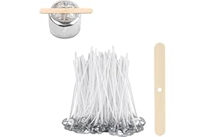 ALLAVA 100 Stück Kerzendochte für Kerzen, 8cm Kerzendochte mit Dochthalter aus Holz, Natürliche Bio Baumwolle, Vorgewachst mit Soja Wachs, Kerzen Docht für Die Kerzenherstellung Candle DIY