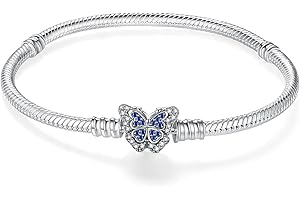 LNQOBU Pulsera para Mujer Plata de Ley 925,Pulsera Mariposa con Charm de Corazón Brillante, Pulseras Joyería (Con un Abalorio de Color)