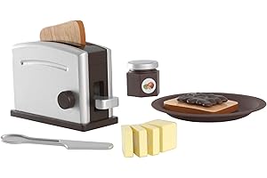 KidKraft Ensemble Grille-Pain Espresso en Bois, Accessoire Cuisine Enfant, Kit de Ustensile Cuisine Électroménager, Accessoire pour Dinette, Jouet Enfant dès 3 Ans, 63373