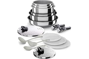 Backen 399916 - Batterie de cuisine 16 pieces, Poêles, Casseroles,Sauteuse, 2 poignées amovibles, Induction, Revêtement antiadhésif, Empilable, Compatible lave-vaisselle.