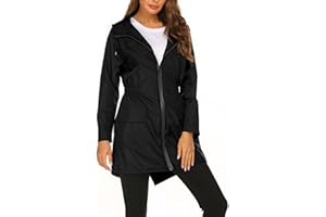 Hveuluop Gieen Chaqueta impermeable con - capucha para mujer, chaqueta de punching al aire libre, cintura Cinching, impermeable, ligera, cortavientos, ropa exterior deportiva