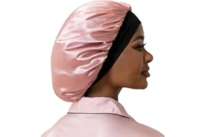 Hat Hut Bonnet Satin Soie Cheveux Nuit pour Femme Homme - Bonnet pour Cheveux Bouclés Naturels - Large Bande réglable - Double Couche