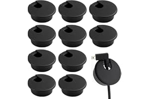DLPRK 10 Piezas de Escritorio, Organiza los Cables de Oficina y Área de Trabajo en Casa, Tapas de Orificio para Cables, para Cables de Mesa y Hogar, con Sierra Perforadora, Mesa, Pasa Cables (35mm)