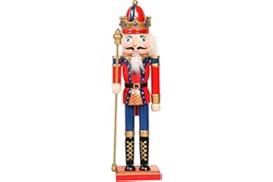 SOEKODU Nussknacker Weihnachtsschmuck, 30cm/11,8 Zoll Nussknacker Soldat Holz Nussknacker König Soldat Figur Dekor Puppe Ornament für Zuhause Kamin Weihnachtsbaum Party Dekoration (Krücke)