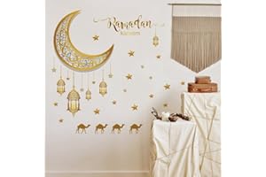 VEPOTY Ramadan Wall Sticker Eid Mubarak Moon Star Lantern Decal Self Adhesive Wall Sticker for Home Party Wall Decor