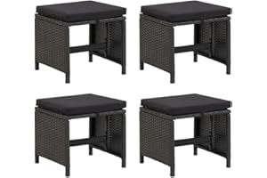 vidaXL 4X Tabourets de Jardin avec Coussins Repose-Pieds de Patio Tabourets de Terrasse Repose-Pieds d'Extérieur Résine Tressée Noir