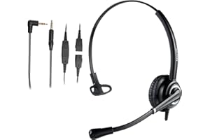 MAIRDI Casque 2,5 mm Filaire Mono avec Micro, Oreillette de Centre d'appel pour Gigaset Panasonic Cisco Spa Téléphone Fixe sans Fil Dect de Bureau, avec Jack 3,5 mm pour Téléphone Portable et PC