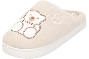 JOMIX Damskie kapcie zimowe ciepłe pluszowe kapcie domowe śliczny wzór niedźwiedzia lekki antypoślizgowy do użytku wewnątrz i na zewnątrz