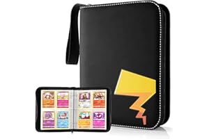 JoyHood Trading Card Binder for PTCG Cards, 400 Cards Holder Album, Waterproof Game Card Books Folder with Sleeves, Gifts for Boys/Girls (Black-Pika Tail) 4-Slot