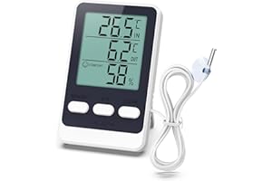 ORIA Digitales Kühlschrankthermometer, Mini Gefrierschrank Thermometer mit 1,5m Sonde, HD-Großbildschirm, Min/Max, Temperatur Luftfeuchtigkeit Tester für Kühlschrank, Gefrierschrank, Aquarium