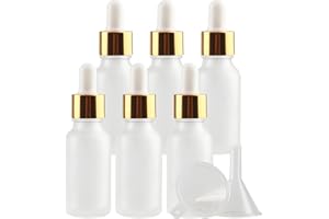 TIANZD 6 Pezzi 20 ml Bottiglie Contagocce in Vetro Trasparente Opaco con Pipetta Tappo a Vite Oro per Oli Essenziali, Contenitori di Aromaterapia, Cosmetici