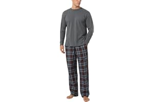 LAPASA Pijama Hombre Invierno 100% Algodón Franela Ropa Dormir a Cuadros Camiseta Manga Larga y Pantalón Largo Calido Estar en Casa Comodo M79/M95