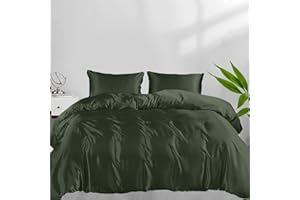 LINENWALAS 100% Natural Bamboo 3-Piece Duvet Cover Set with Zipper and Corner Ties- Softest Cool Bedding Perfect for Skincare (Double, Avocado Green)