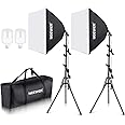 NEEWER Kit di Illuminazione Softbox Equivalente a 700W con Presa E27, Confezione da 2 Lampadine LED 5700K, 60x60cm Softbox Fo