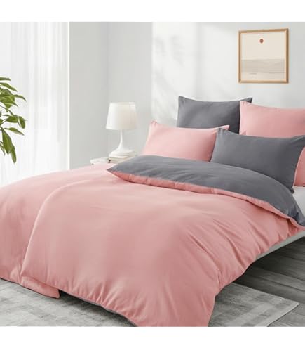 Beddengoed 200 x 200 satijn roze lichtroze glanzend zijde glad glanzend satijn dekbedovertrek tweepersoons set zomer effen beddengoedset 3-delig en kussenslopen 80 x 80 cm met ritssluiting