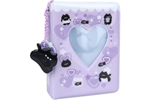 SHENGO 3 inch Mini Photo Album, Kpop Photocard Binder, Mini Photo Kpop Album Cute Kpop Photocard Holder Book, Love Heart Hollow Photocard Id Holder 40 Pockets with Lovely Pendant for Photo Collection