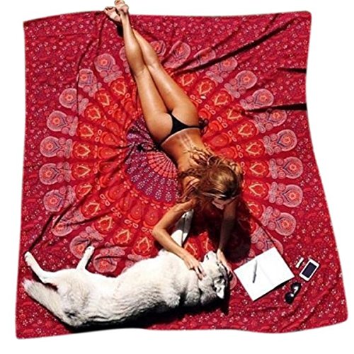 Huihong Frauen Sommer Boho Mandala Strand Handtuch Deckung Bikini Kleid Bademode Kimono Tunika Picknick Serviette