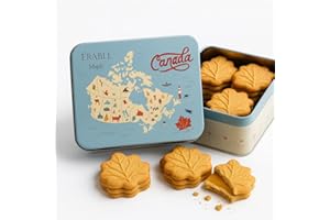 LES TRÉSORS D'ÉRABLE Boîte de Biscuits Feuille au Sirop d'Érable – Boîte Métallique aux Couleurs du Canada – Idéal pour Cadeaux et Souvenirs – Gourmandise Canadienne Authentique