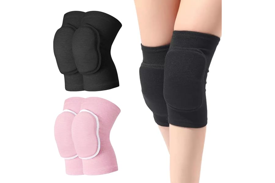 Marnovest 2 Pairs Knee Pads, Breathable Stretchy Knee Support Brace Protector for Dance Yoga Sports (M, Black and Pink)