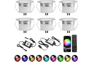 GEYUEYA Home LED Decking Lights RGB Ø45MM 12V 0.5W WiFi LED Decking Patio Lighting for Terrace Kitchen Outdoor Indoor Lamps with Remote Control - 6 Packs