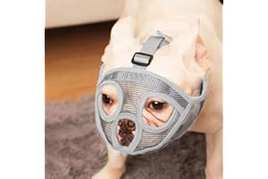 ILEPARK Museruola per Cane Regolabile in Rete Traspirante per Bulldog, Anti Morso, Masticazione, Abbaio (M,Grigio)