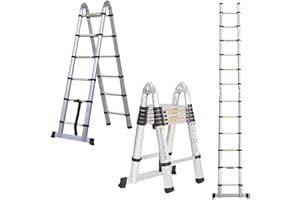 FEIDAK 3,8 m (1,9 m + 1,9 m) Aluminium-Klappleiter, Mehrzweck-Leiter, ausziehbar, A-Rahmen, tragbare Teleskopleiter für den Innen- und Außenbereich, EN131-Zertifikat, 150 kg Kapazität