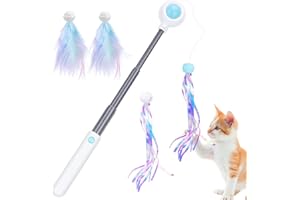 Hysagtek Katzenangel Interaktives katzenspielzeug Teaser mit Skalierbar Stangen, Feder und Quasten Ersatz mit Glocken Selbstbeschäftigung Versenkbare Cat Toys für Kätzchen, 5 Stück