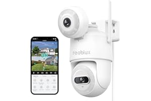 Reobiux 2.5K 6MP Telecamera Wi-Fi Esterno,360° PTZ Videocamera Sorveglianza Esterno con Doppia Lente,Visione Notturna a Colori,Tracciamento Automatico,Allarme Sonoro e Luminoso,Supporta Alexa,IP66