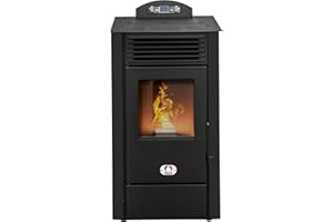 STUFE A PELLET ITALIA - California 8Kw - Piec wentylacyjny, Wydajność 91%, Ogrzewanie 70m², Autonomia 20H, 5 prędkości i mocy, Programowalny, 24 Miesięcy Gwarancja, CZARNY