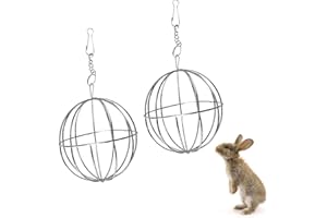 JVHLOV 2 Pieces Hay Feeder Ball, Hay Rack Ball, Anti-bite Stainless Steel Frame with Hanging, for Feeding Rabbits, Guinea Pigs, Chinchillas, Hamsters