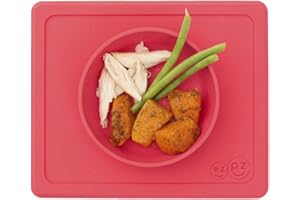 ezpz Mini Bowl (Coral) - 100% Silicone Suction Bowl with Built-in Placemat for Infants + Toddlers - Comes with a Reusable Travel Bag