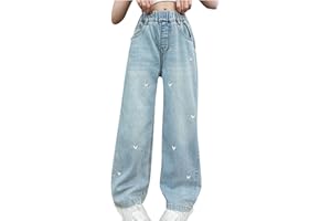 KQIVAM Baggy Jeans Mädchen Weites Bein Jeanshose mit Gummizug Wide Leg Outdoorhose Breite Hose High Waist Freizeithose Pants Girls Mode Hosen für Kinder Frühling Sommer 3-15 Jahre