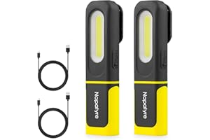 Napatyre Lampe de Travail, 800LM Baladeuse LED Lampe Atelier avec Rotation à 360 degrés, 3 Modes Lampe de Poche LED Rechargeable avec Base Magnétique pour Garage/Camping/Urgence(2 Pièce)
